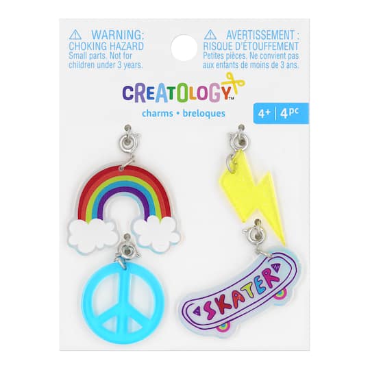 12 Pack: Rainbow, Bolt, Peace Sign &#x26; Skateboard Charms by Creatology&#x2122;